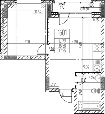 Планировка 2-комн 36,58 м²