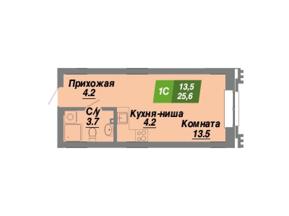 Планировка 1-комн 25,3, 25,6 м²