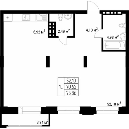 Планировка Студия 71,7 - 72,2 м²