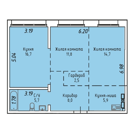 Планировка 3-комн 65,3 м²