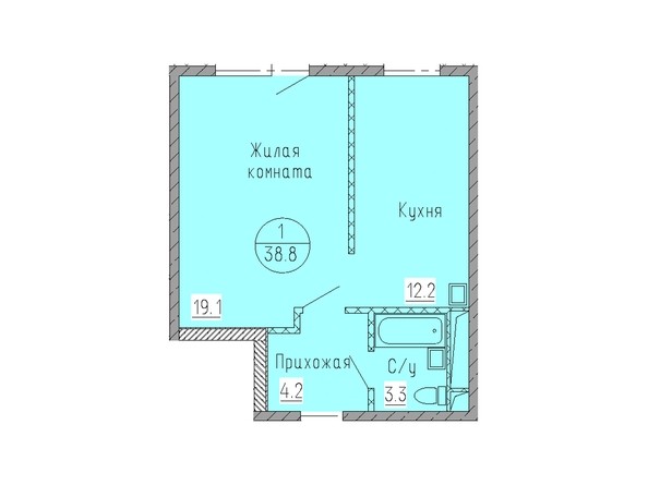 Планировка однокомнатной квартиры 38,8 кв.м