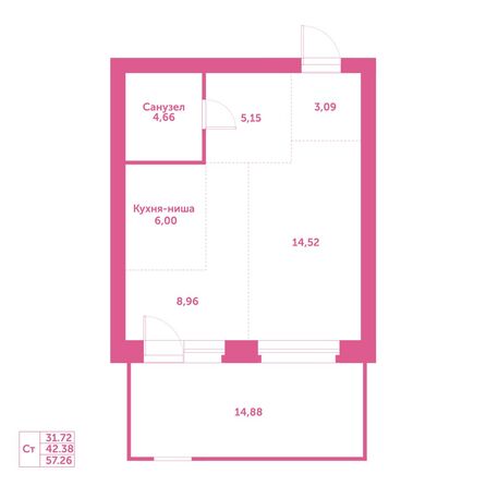 Планировка Студия 57,26 м²