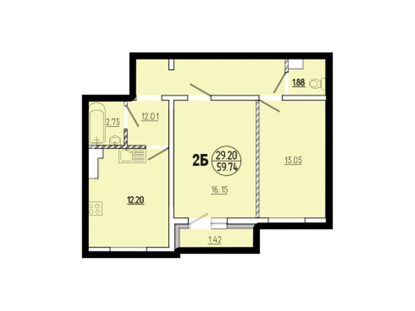 Планировка двухкомнатной квартиры 59,74 кв.м