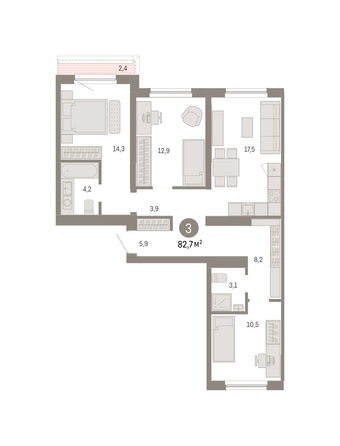 Планировка 3-комн 82,69 м²