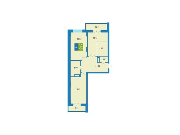 Планировка 3-комнатной квартиры 71,70 кв.м