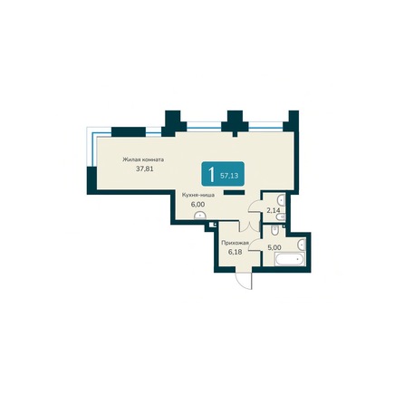 Планировка 2-комн 57,13 м²