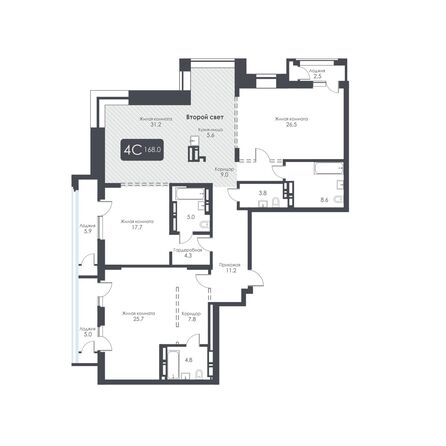 Планировка 4-комн 167,6 м²