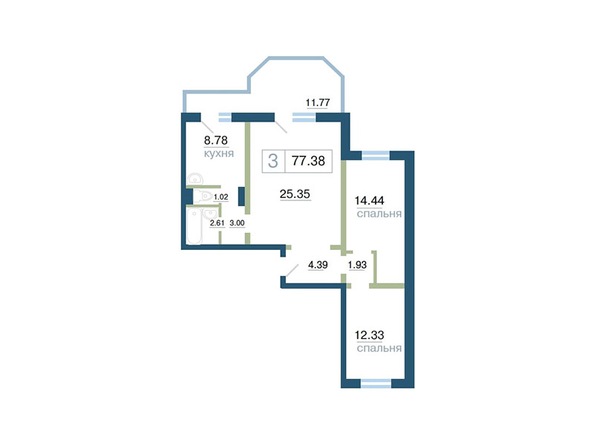 Планировка 3-комн 77 м²