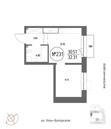 Планировка 1-комн 32,31 м²