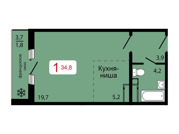 Планировка Студия 34,8 м²