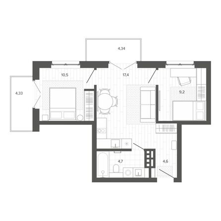 Планировка 3-комн 54,64 м²
