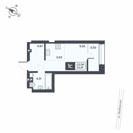 Планировка 1-комн 23,81 м²