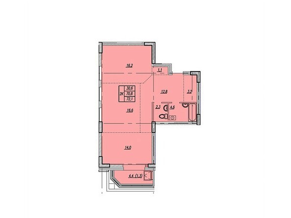 Планировка двухкомнатной квартиры 72,1 кв.м