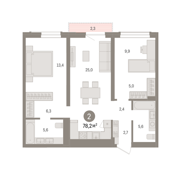 Планировка 2-комн 78,15 - 78,29 м²