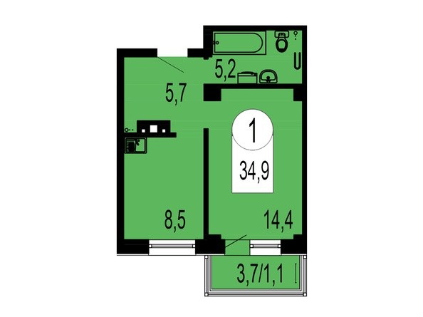 Планировка 1-комнатной квартиры 34,9 кв.м