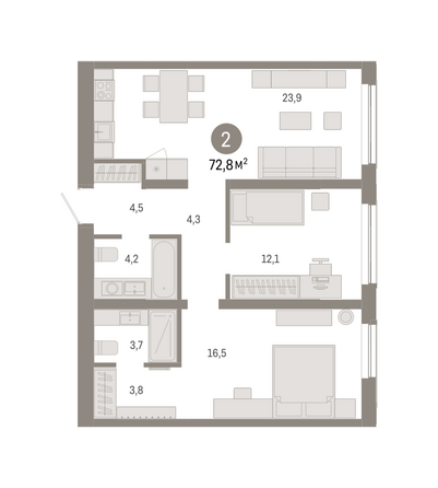 Планировка 2-комн 72,8 м²