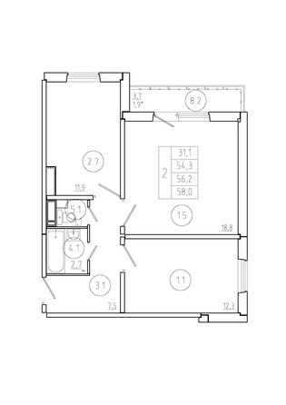 Планировка 2-комн 56,2 м²