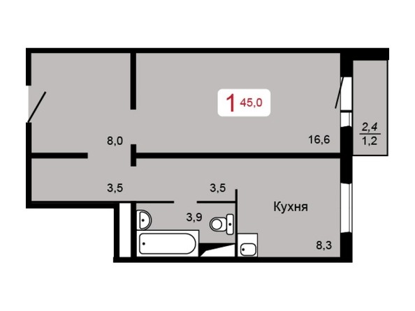 1-комнатная 45 кв.м