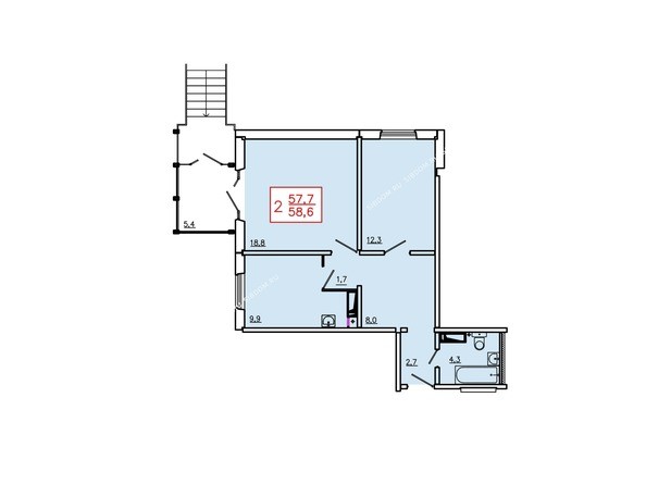 Планировка двухкомнатной квартиры 58,6 кв.м. Этаж 1