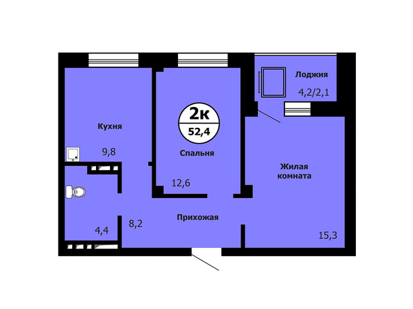 Типовая планировка 2-комнатной квартиры 52,4 кв.м