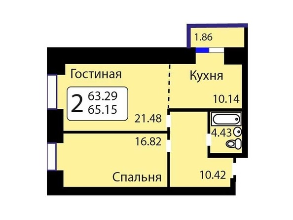 Планировка 2-комн 65,15 - 69,26 м²