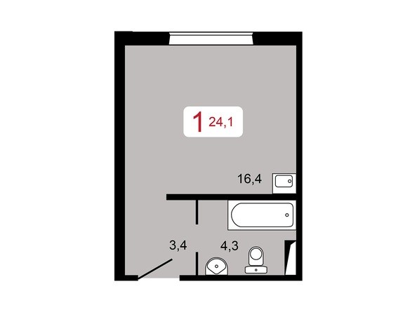 1-комнатная 24,1 кв.м