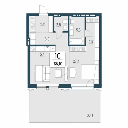 Планировка 2-комн 86,1 м²
