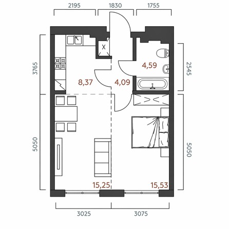 Планировка 1-комн 47,83, 48,18 м²