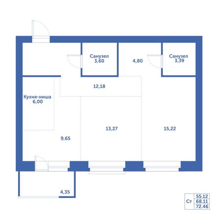 Планировка 2-комн 72,46 м²