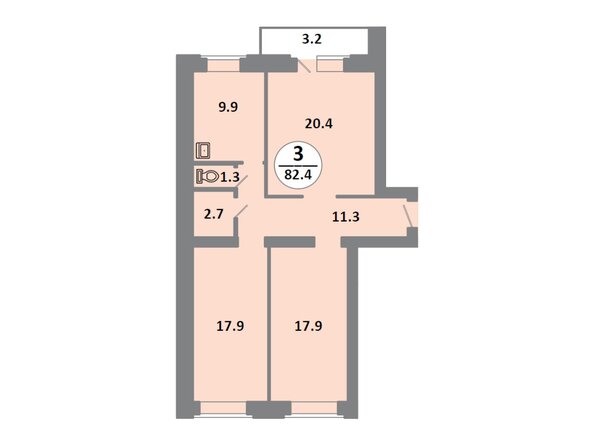 Планировка 3-комн 82,4 м²