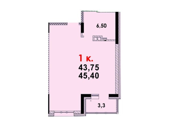 Планировка 1-комнатной квартиры 45,38 кв.м