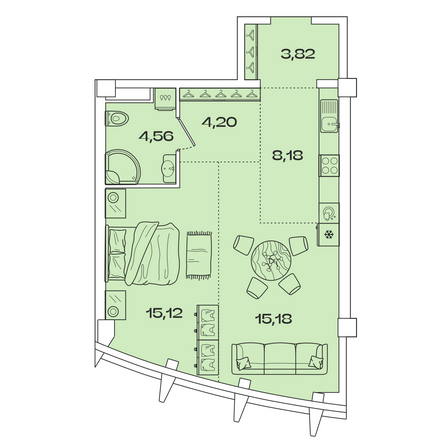 Планировка 1-комн 51,06 м²