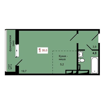 Планировка 1-комн 35 м²