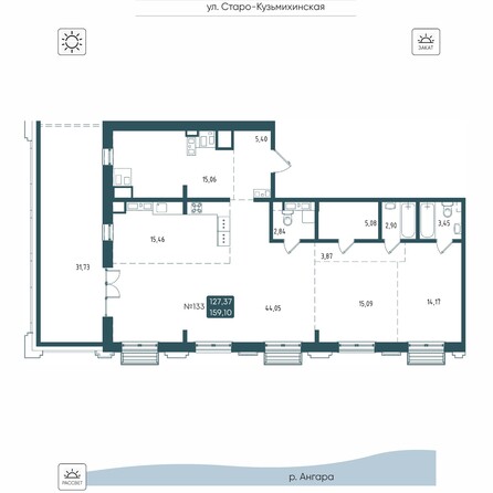 Планировка 3-комн 159,1 м²