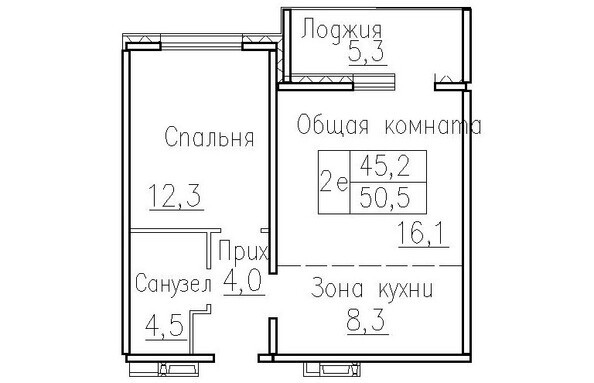 Планировка 2-комн 50,4, 50,5 м²