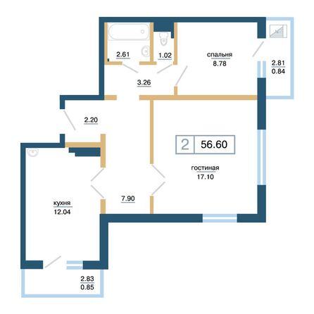 Планировка 2-комн 56,6 м²