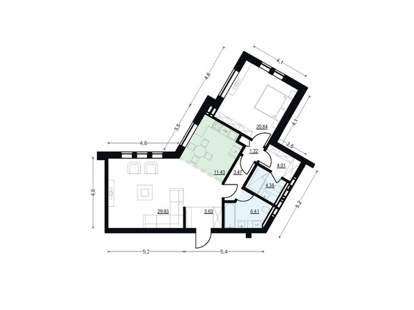 Планировка двухкомнатной квартиры 85,22 кв.м