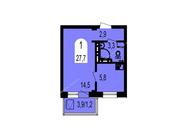 Планировка однокомнатной квартиры 27,7 кв.м