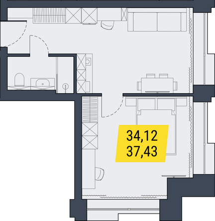 Планировка 1-комн 37,43 м²