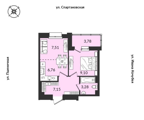 Планировка 1-комн 37,58 м²