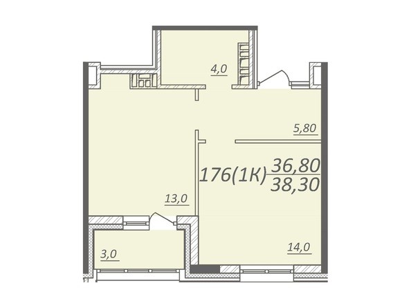 Планировка 1-комнатной квартиры 38,3 кв.м