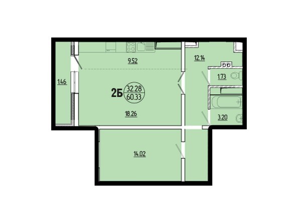 Планировка двухкомнатной квартиры 60,33 кв.м