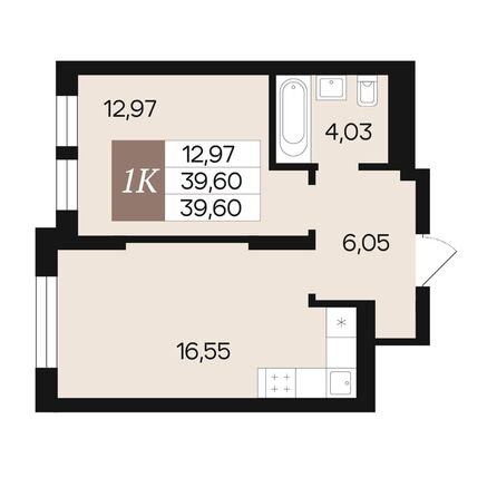 Планировка 1-комн 39,6 м²