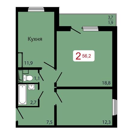 Планировка 2-комн 56,2 м²