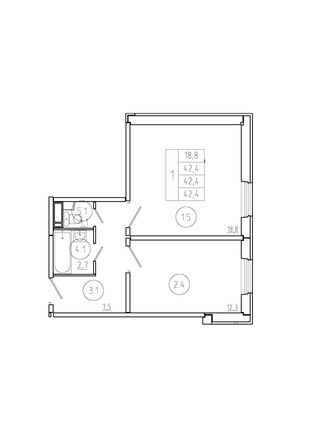 Планировка 1-комн 42,4 м²