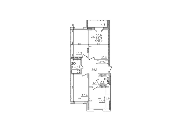 Планировка трехкомнатной квартиры 98,3 кв.м