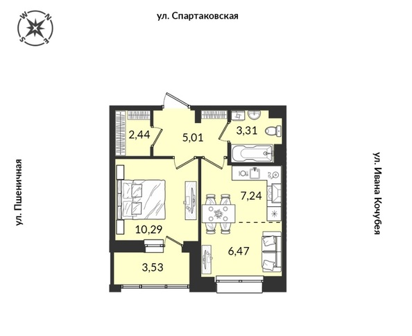 Планировка 1-комн 38,29 м²