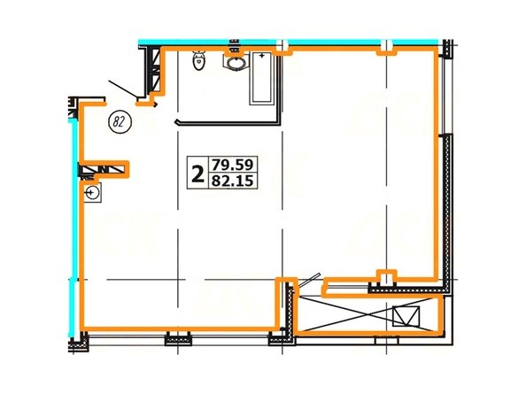 Планировка 2-комнатной квартиры 82,15 кв. м