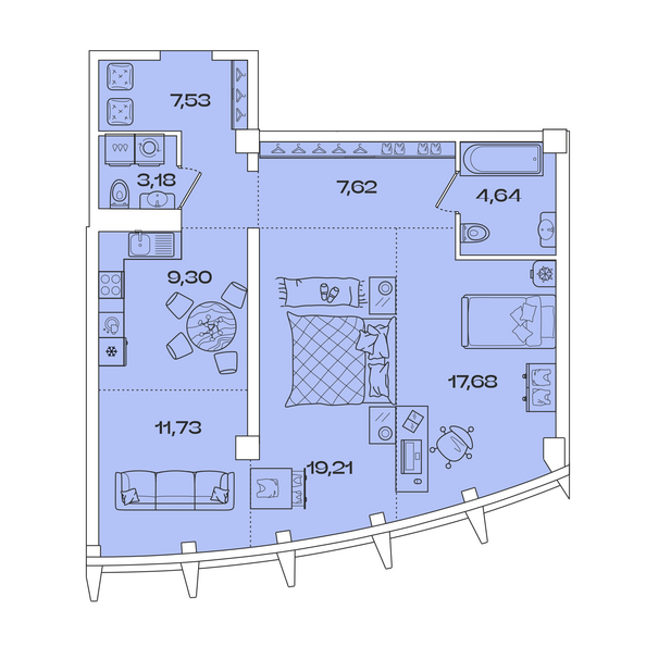 Планировка 2-комн 80,89 м²