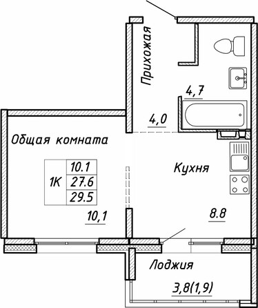 Планировка 1-комн 29,5 м²